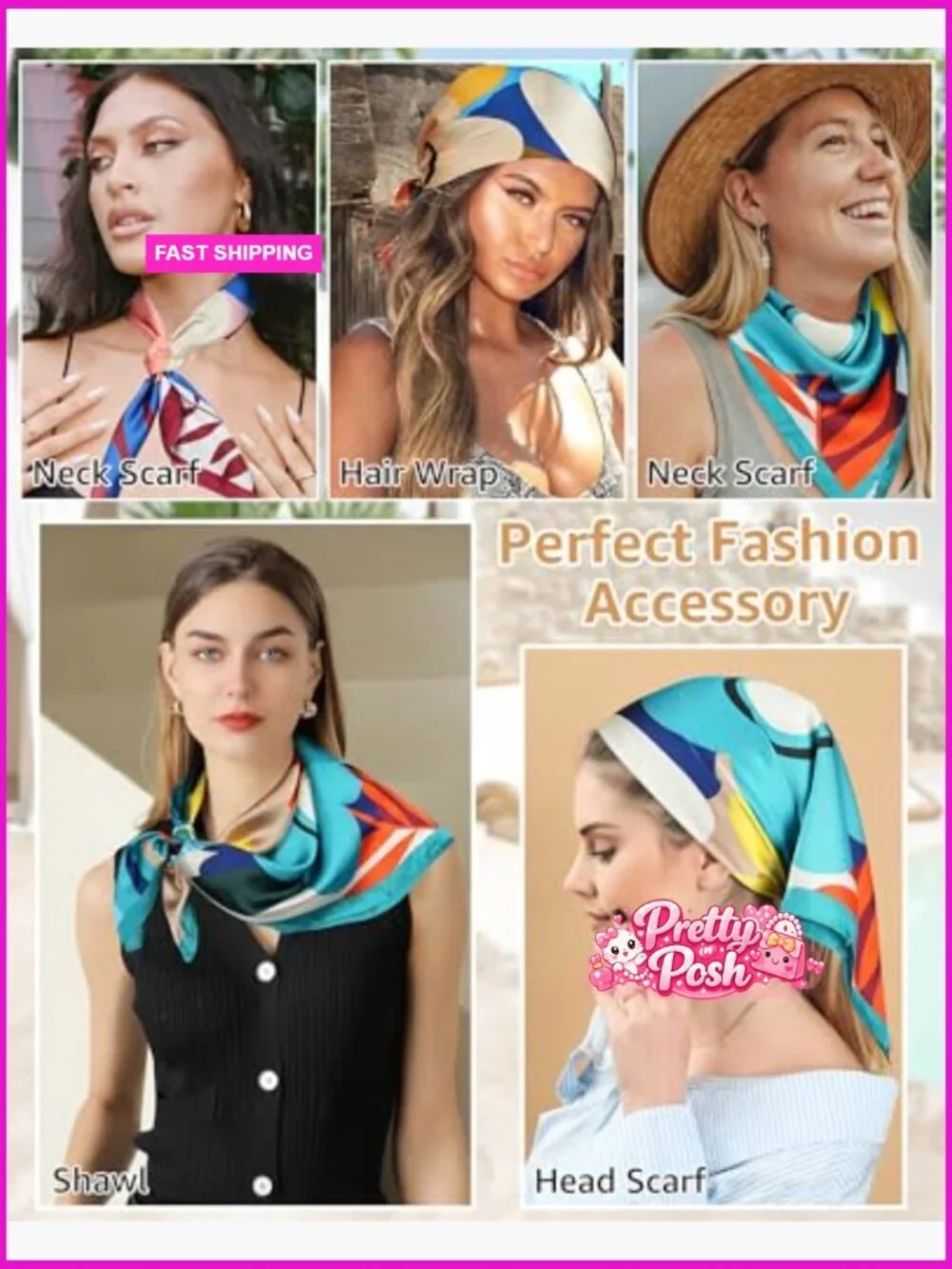 4-Pack Satin Head Scarf Set, 27.5 Inch Square, Lightweight Polyester